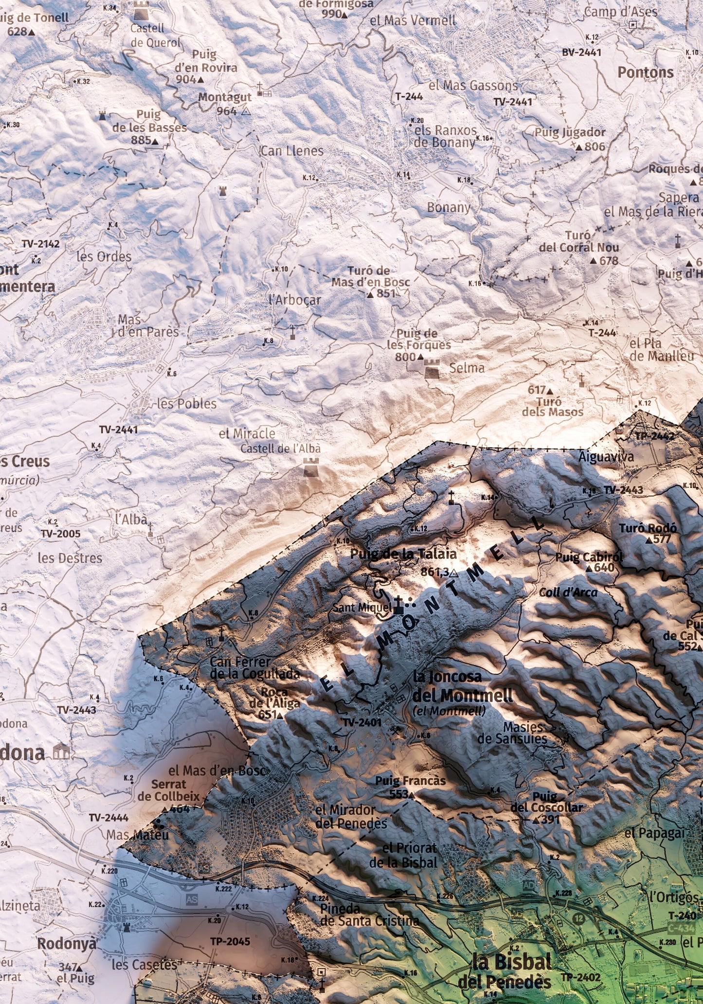 EL BAIX PENEDÈS. Mapa topográfico.