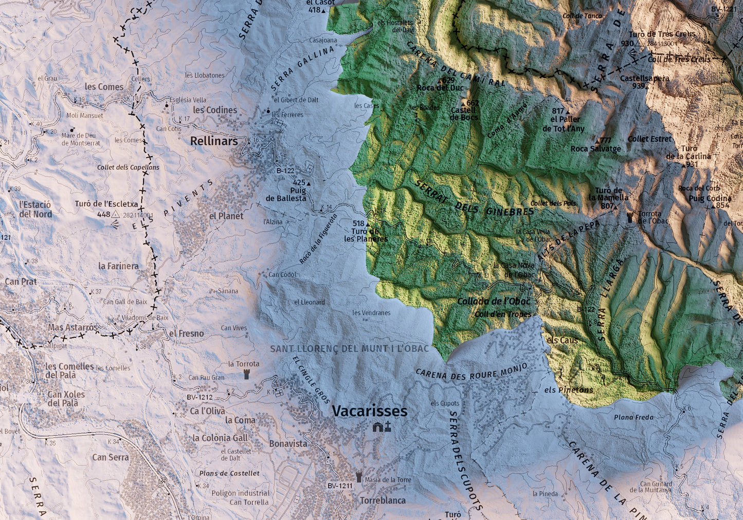 PARC NATURAL DE SANT LLORENÇ DEL MUNT I L'OBAC. Mapa topográfico.