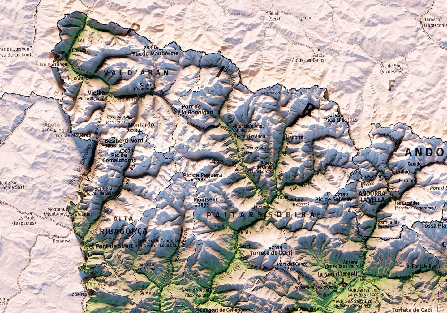 EL PIRINEU CATALÀ I ANDORRA. Mapa topográfico.