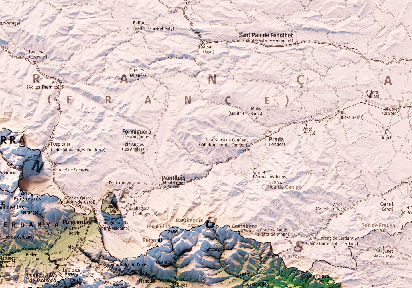 EL PIRINEU CATALÀ I ANDORRA. Mapa topográfico.
