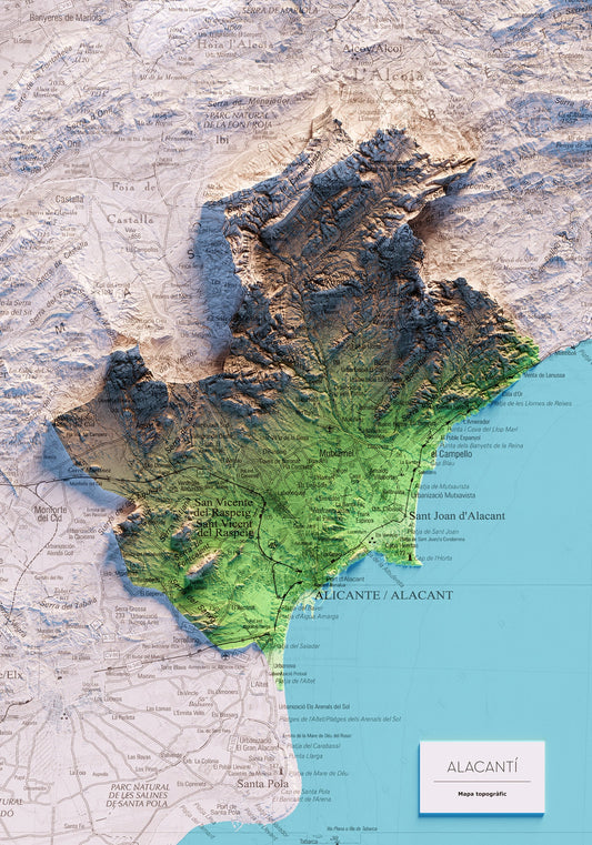 MAPA TOPOGRÁFICO EN COLOR DEL ALACANTÍ.