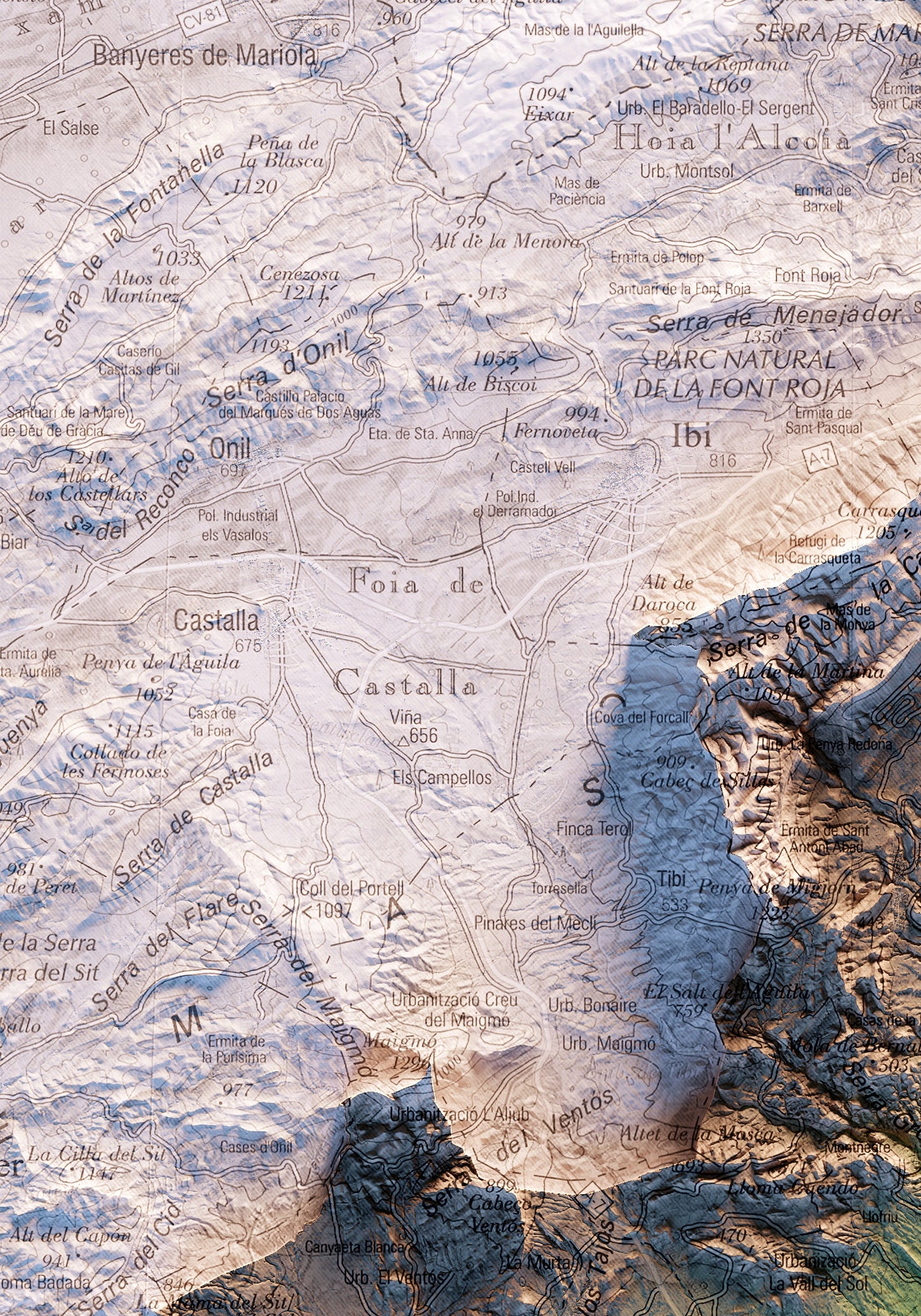 MAPA TOPOGRÁFICO EN COLOR DEL ALACANTÍ.