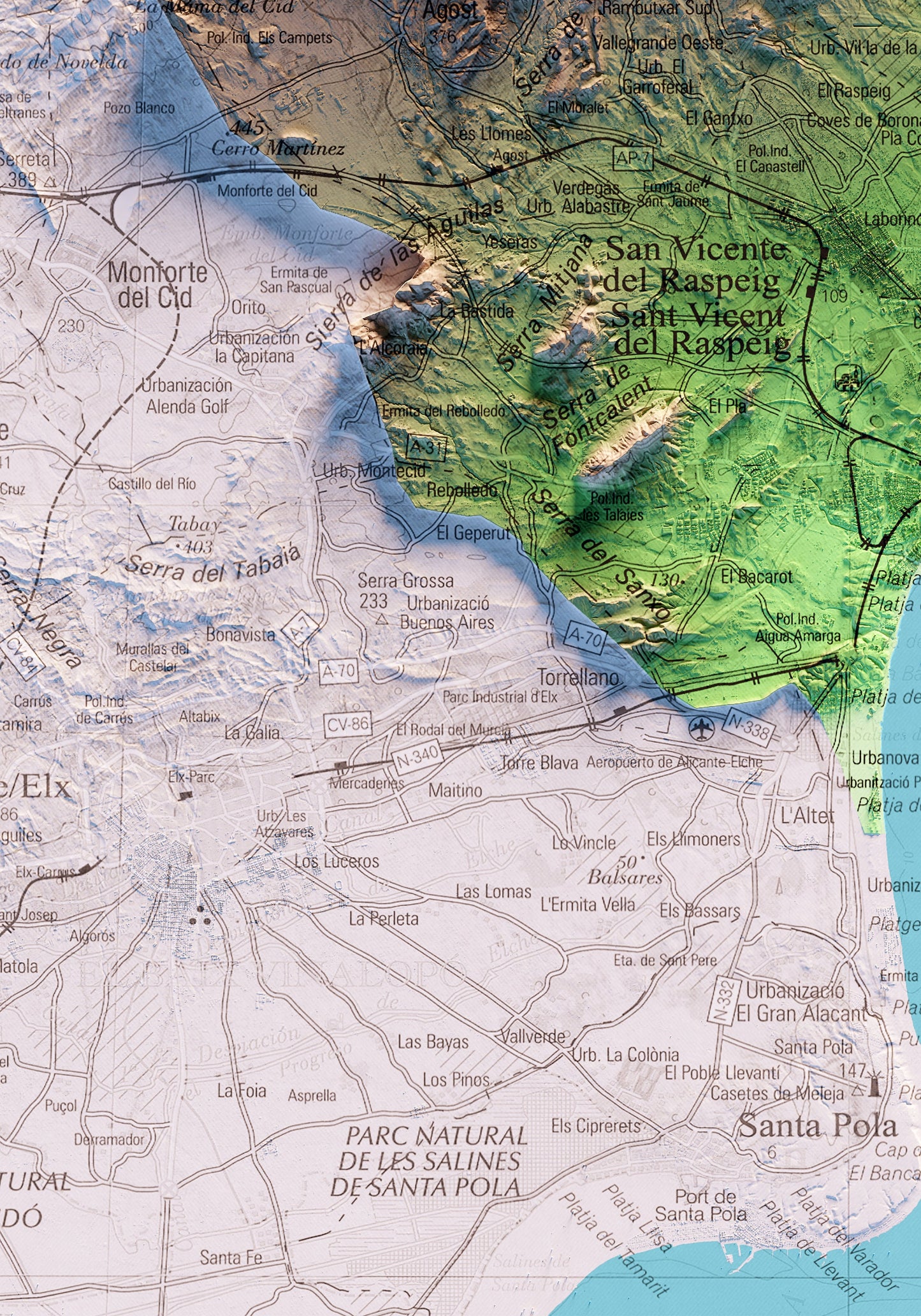 MAPA TOPOGRÁFICO EN COLOR DEL ALACANTÍ.