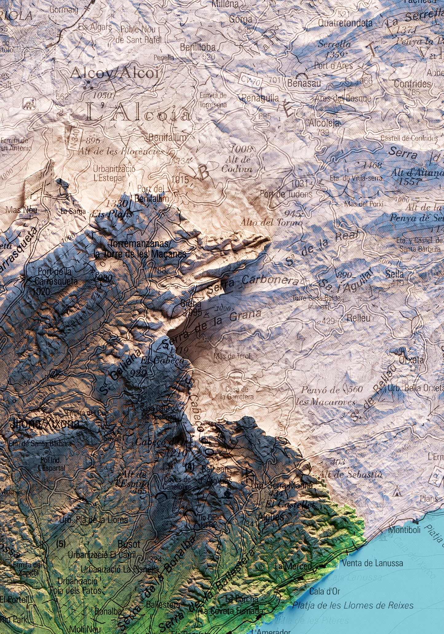 MAPA TOPOGRÁFICO EN COLOR DEL ALACANTÍ.