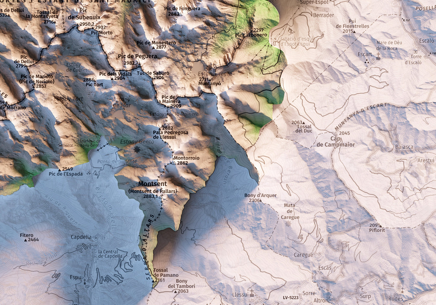 PARC NACIONAL D'AIGÜESTORTES I ESTANY DE SANT MAURICI. Mapa topográfico.