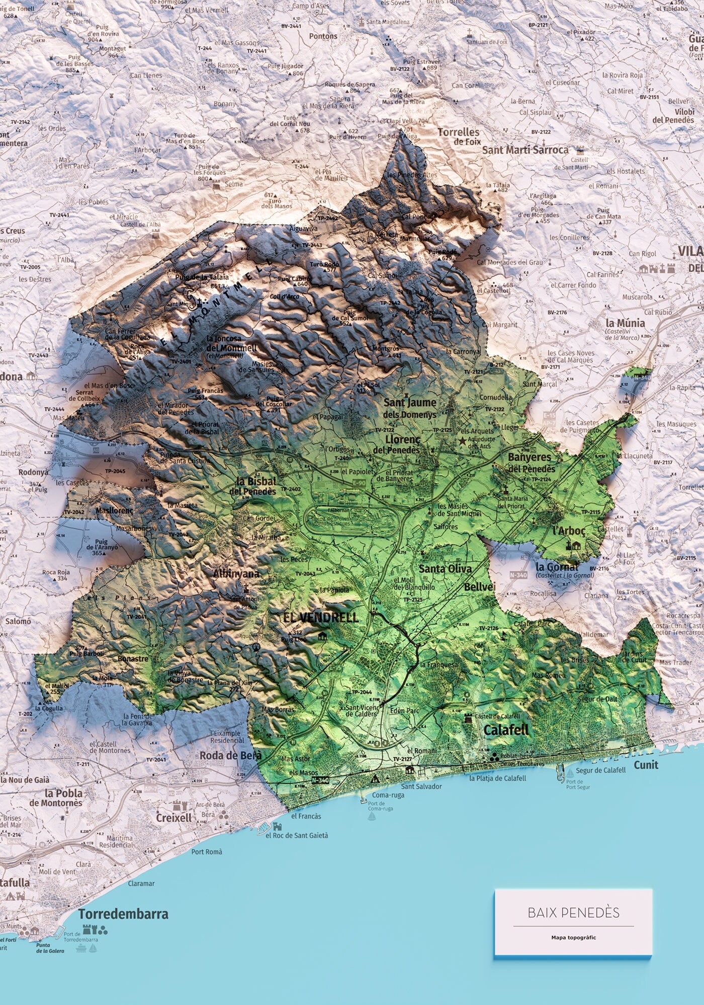 EL BAIX PENEDÈS. Mapa topográfico.