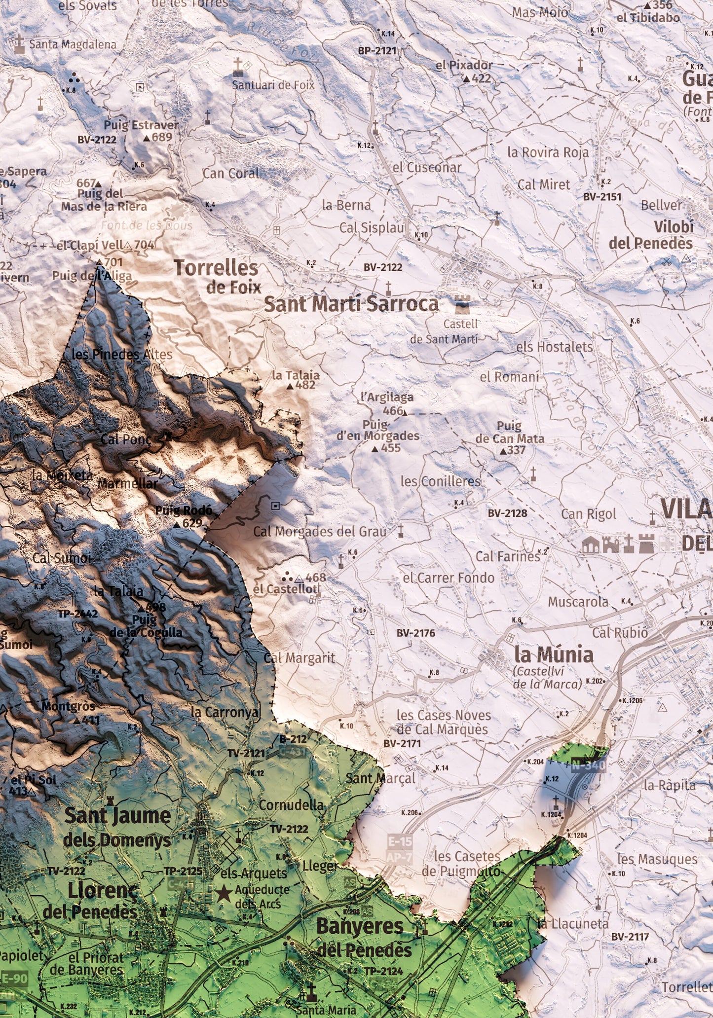 EL BAIX PENEDÈS. Mapa topográfico.
