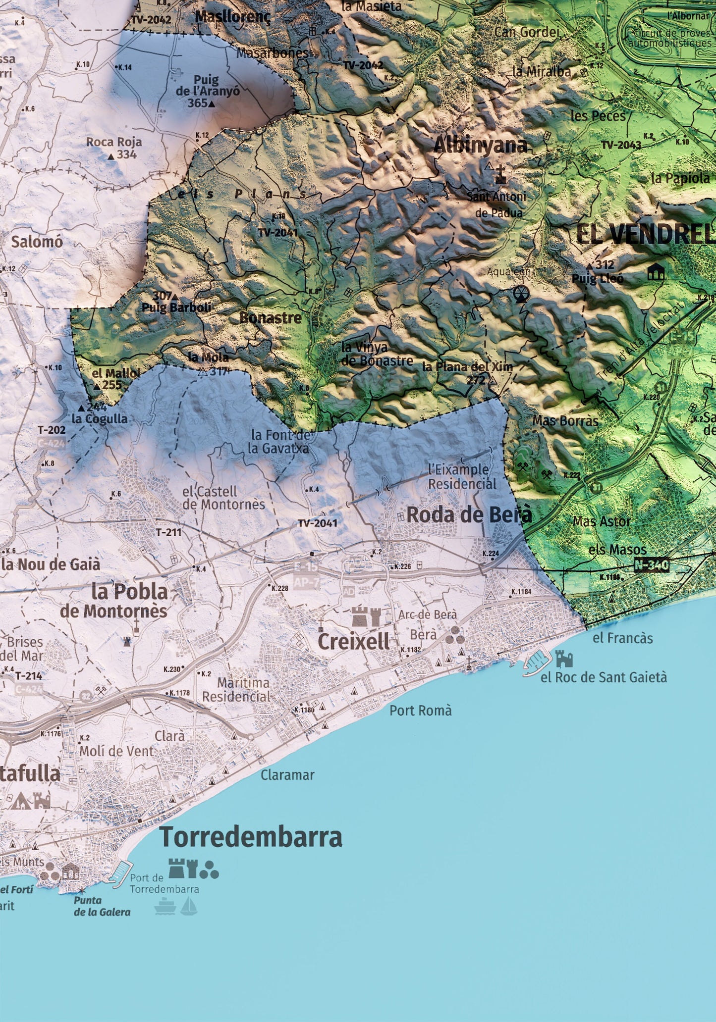 EL BAIX PENEDÈS. Mapa topográfico.