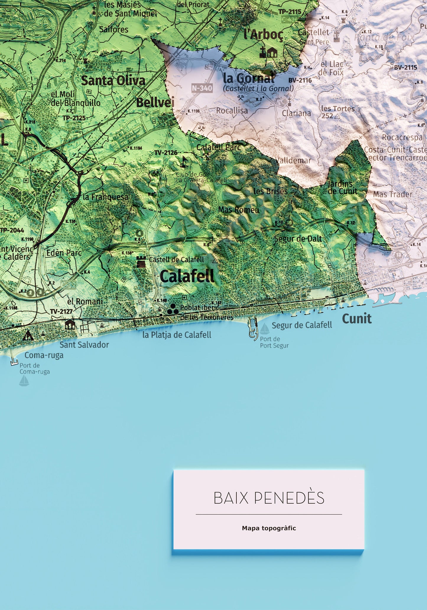EL BAIX PENEDÈS. Mapa topográfico.