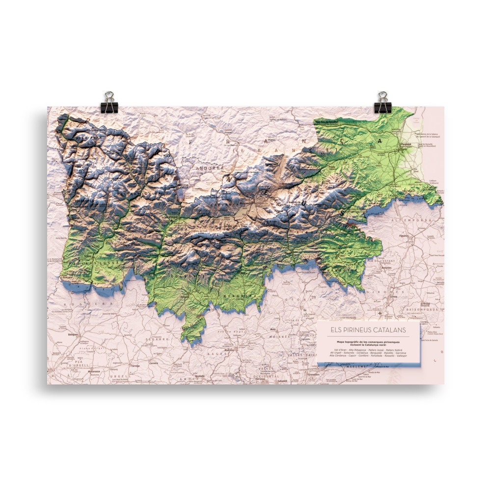 EL PIRINEU CATALÀ INCLOENT LA CATALUNYA NORD. Mapa topográfico.