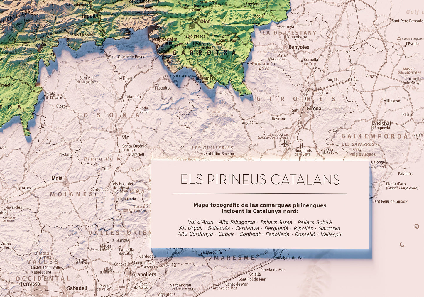 EL PIRINEU CATALÀ INCLOENT LA CATALUNYA NORD. Mapa topográfico.