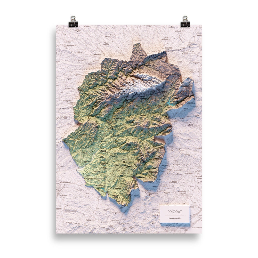 EL PRIORAT. Mapa topográfico. Versió amb colors suaus.