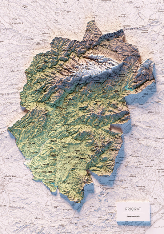 EL PRIORAT. Mapa topográfico. Versió amb colors suaus.