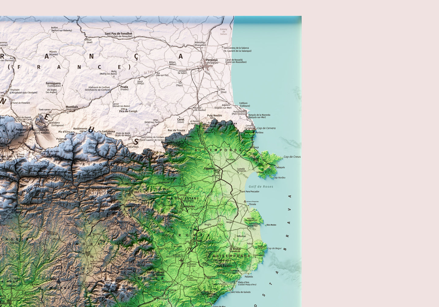 CATALUNYA. Mapa topográfico. Versió neta sense llegenda.