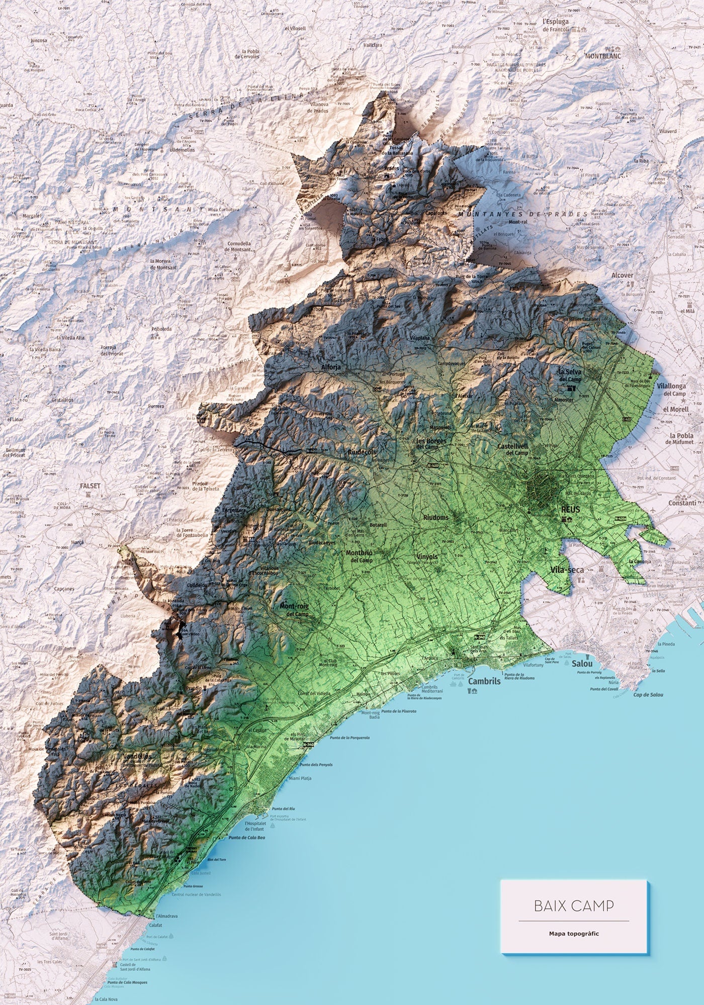 EL BAIX CAMP. Mapa topográfico.