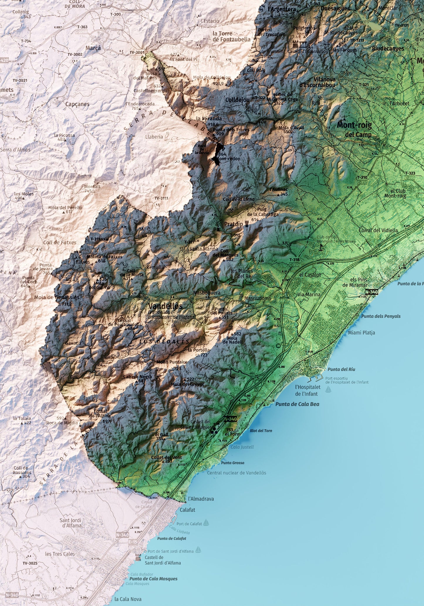 EL BAIX CAMP. Mapa topográfico.
