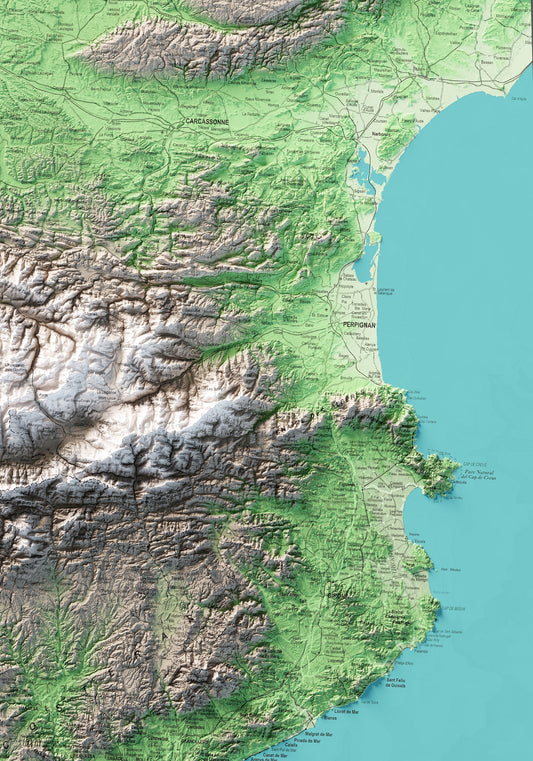 MAPA TOPOGRÁFICO EN COLOR DEL PIRINEO COMPLETO, VERSIÓN EN 3 PARTES. Parte DERECHA (3).