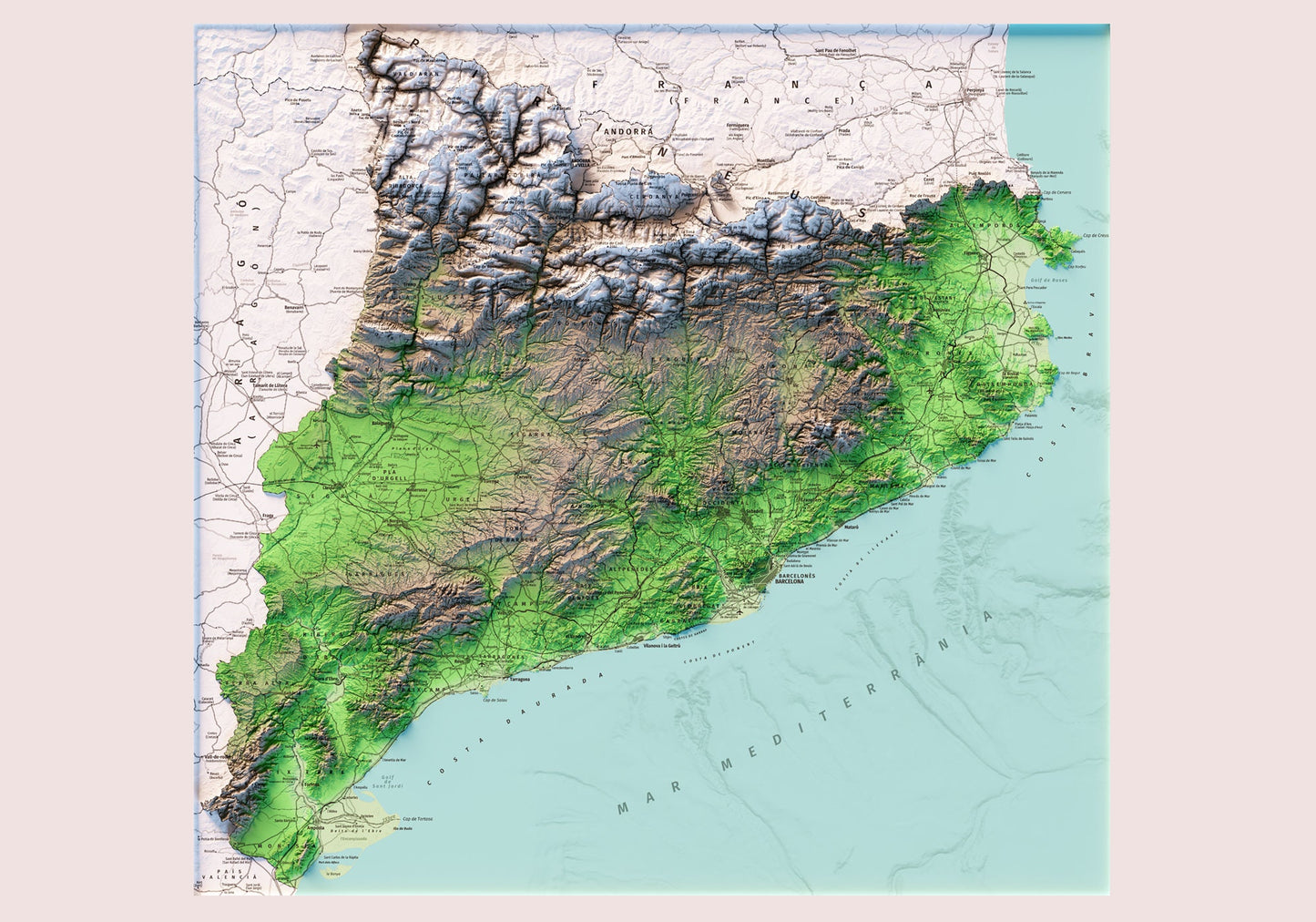 CATALUNYA. Mapa topográfico. Versió neta sense llegenda.