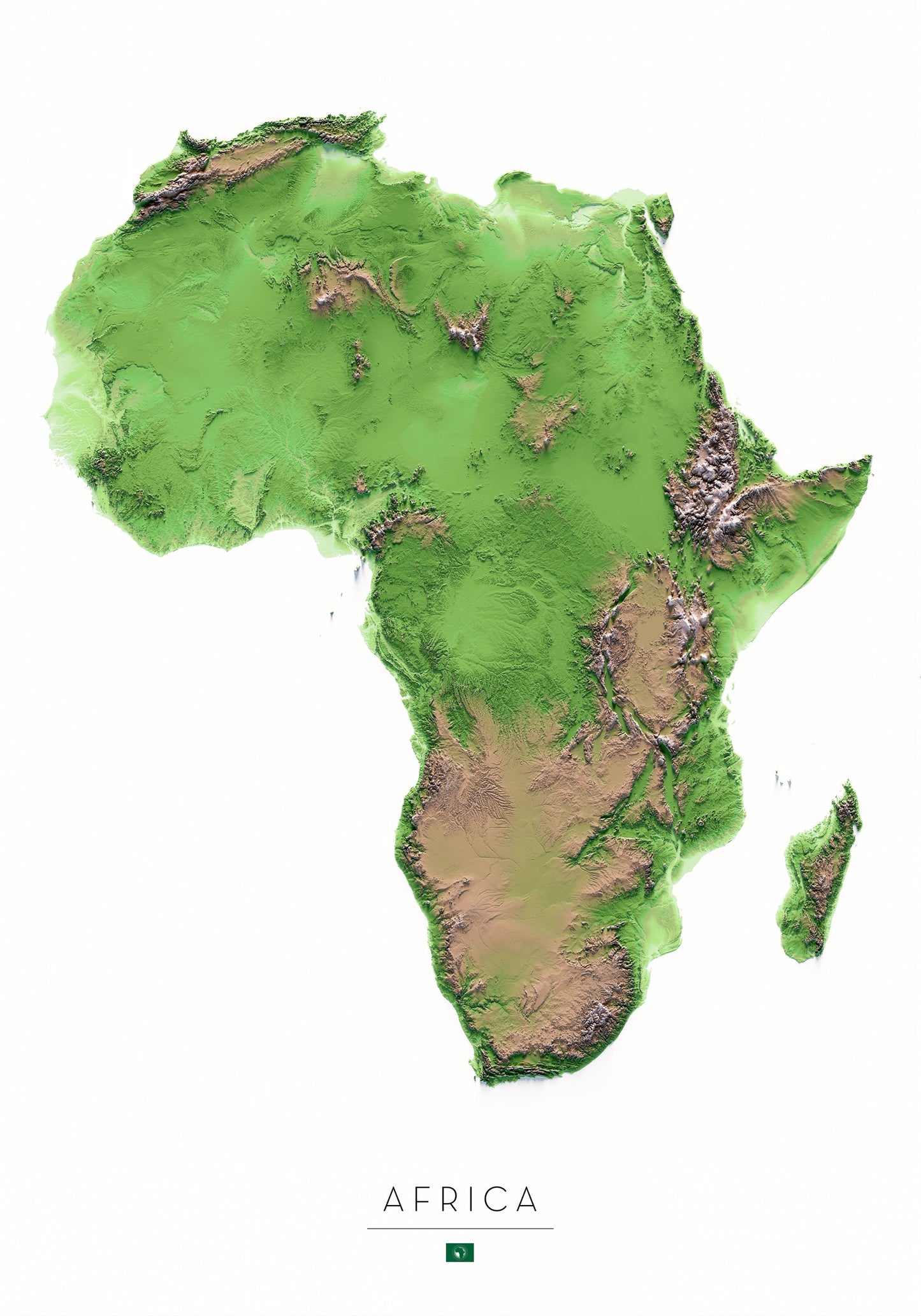 ÀFRICA. Mapa de relieve clásico.