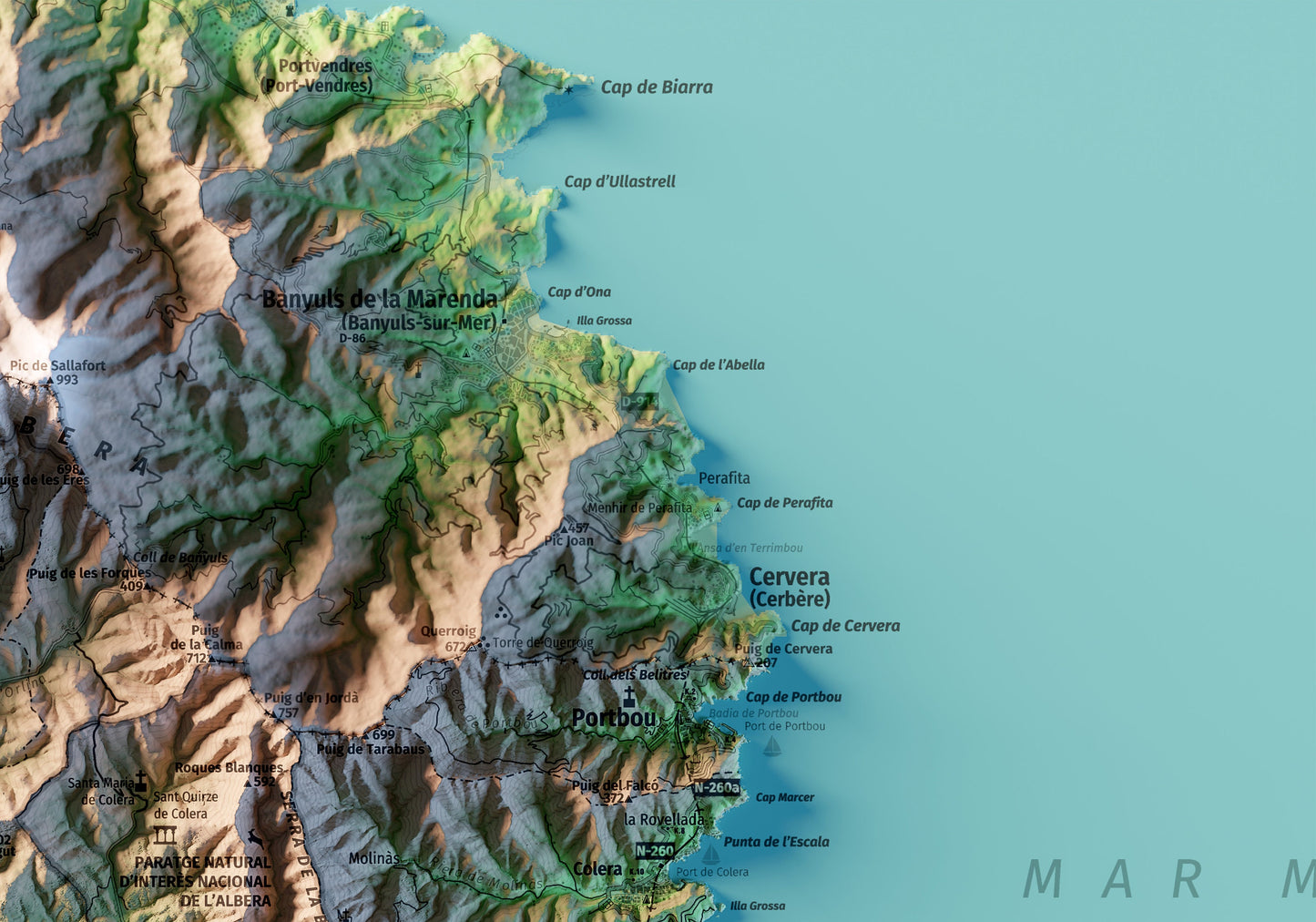 MASSÍS DE L'ALBERA. Mapa topográfico.