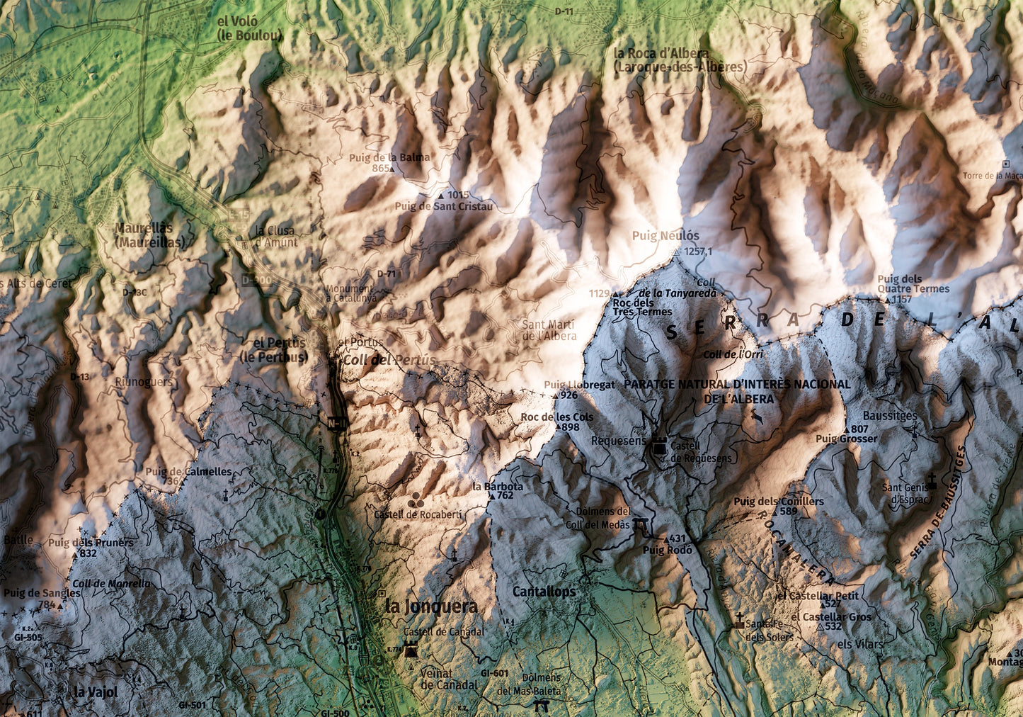 MASSÍS DE L'ALBERA. Mapa topográfico.