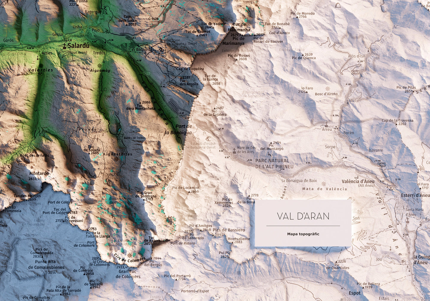 VALL D'ARAN. Mapa topográfico.