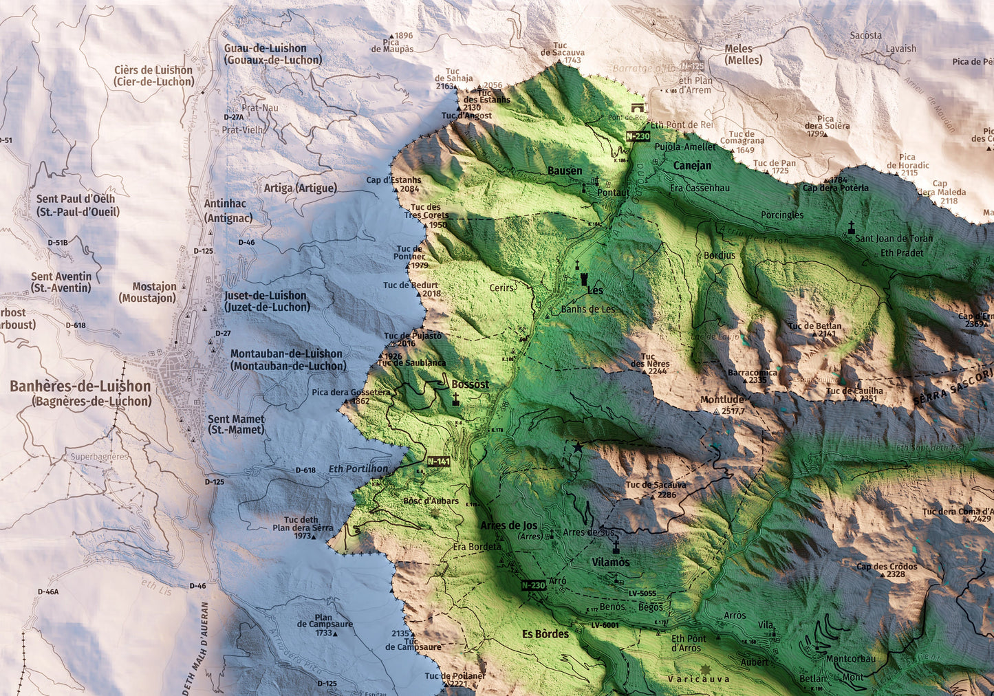 VALL D'ARAN. Mapa topográfico.