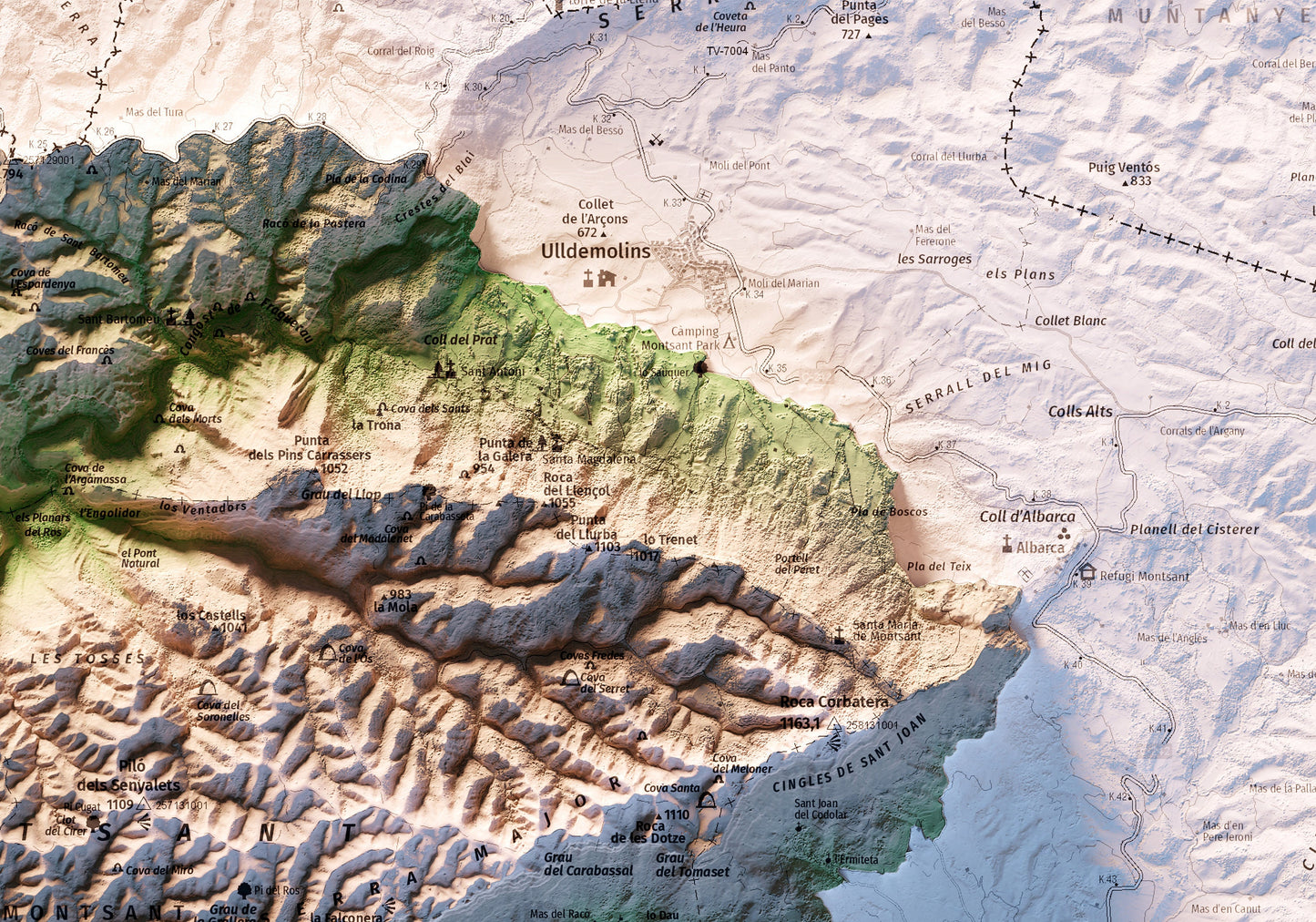 SERRA DE MONTSANT. Mapa topográfico.