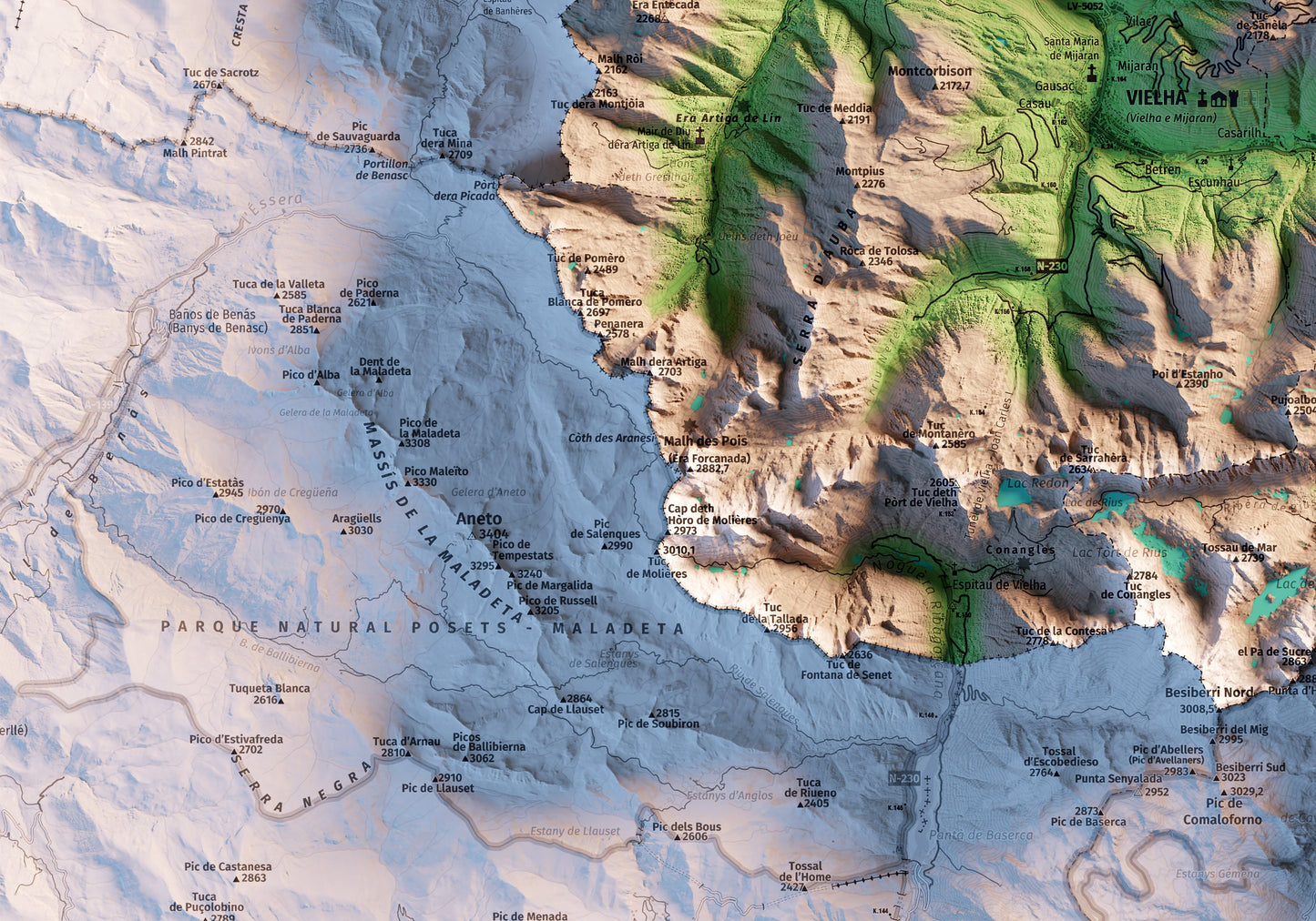 VALL D'ARAN. Mapa topográfico.