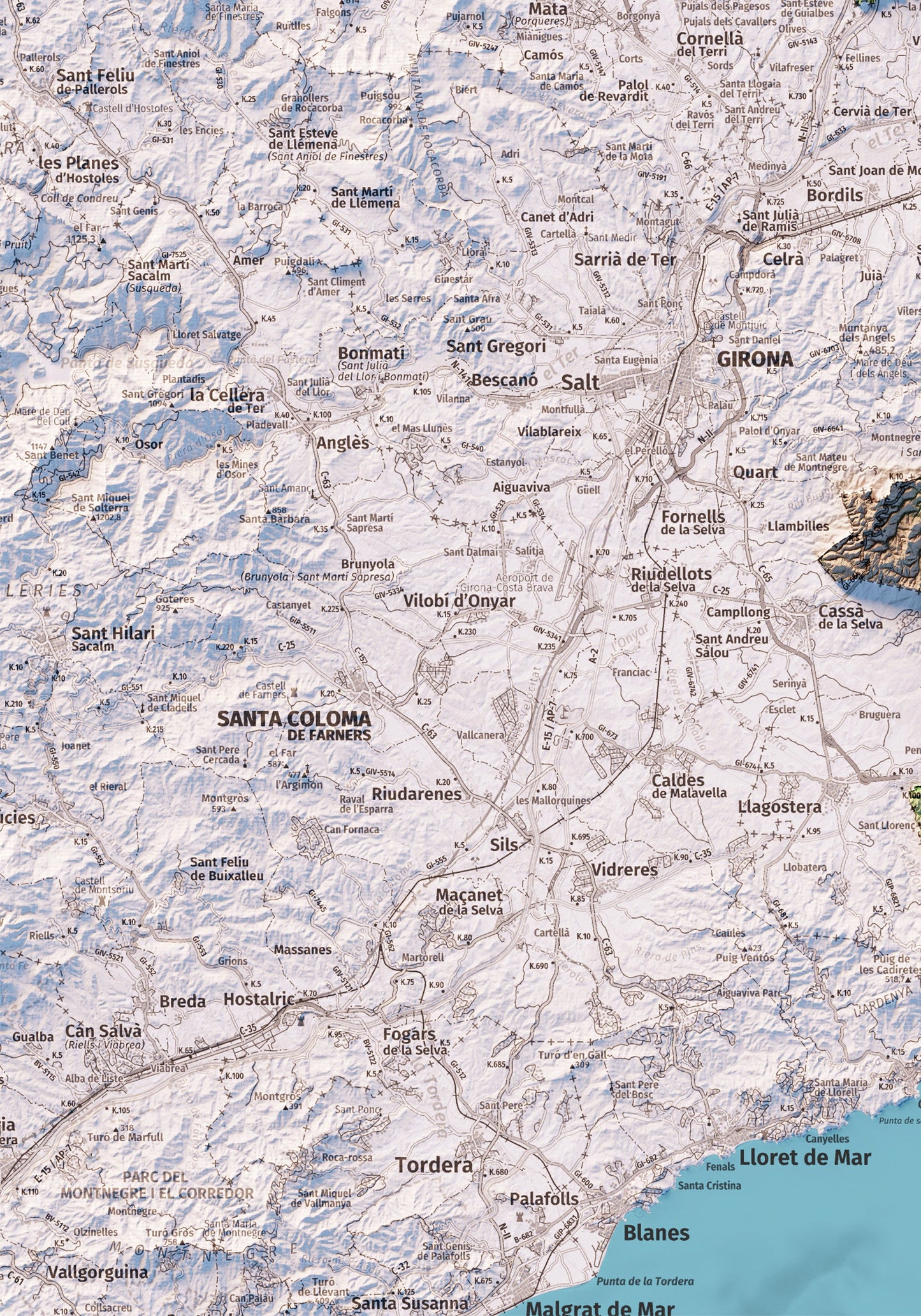 L'EMPORDÀ. Mapa topográfico. Versió blava.