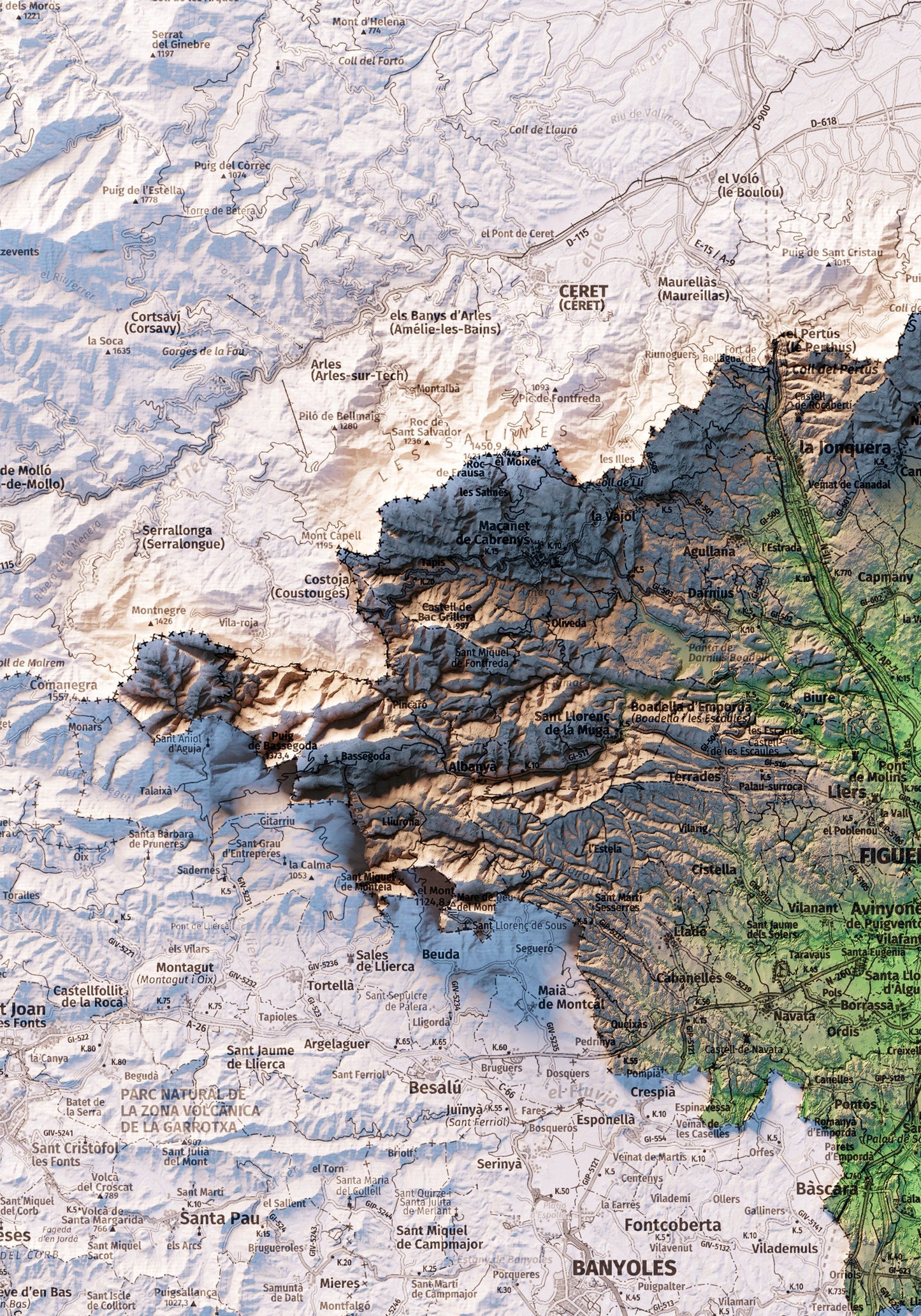 L'EMPORDÀ. Mapa topográfico. Versió blava.