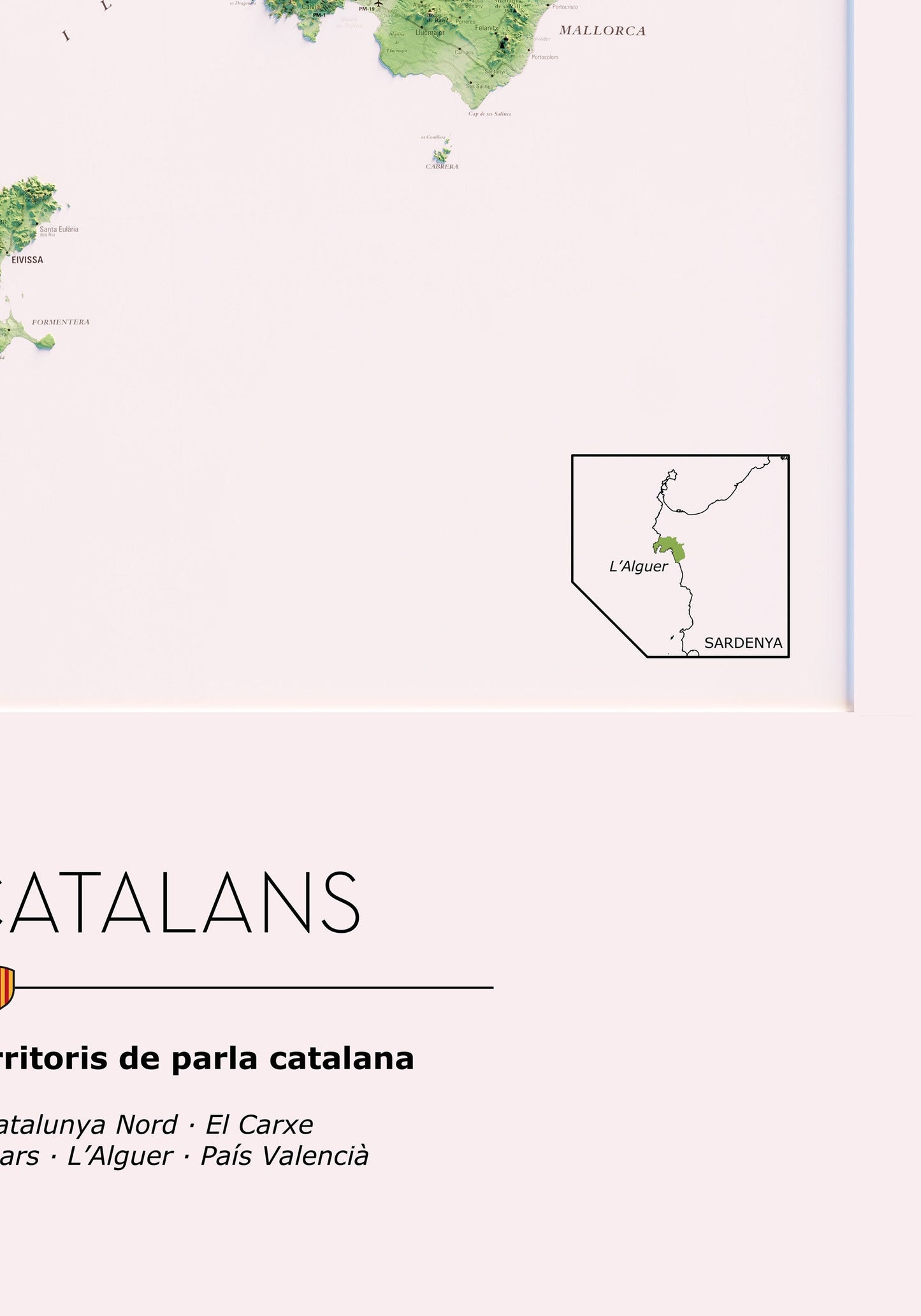 PAÏSOS CATALANS. Mapa topográfico. Versió amb el mar blanc.