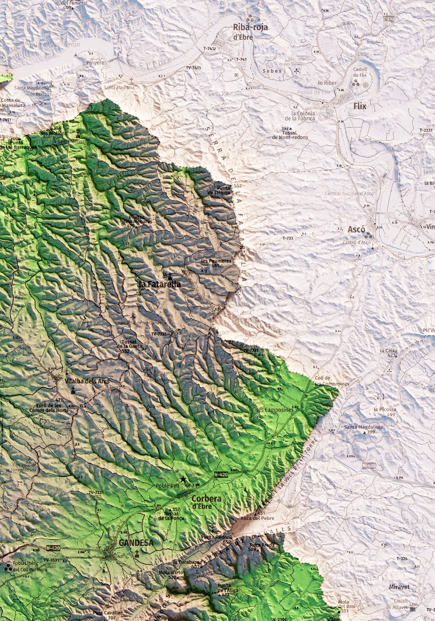 TERRA ALTA. Mapa topográfico.
