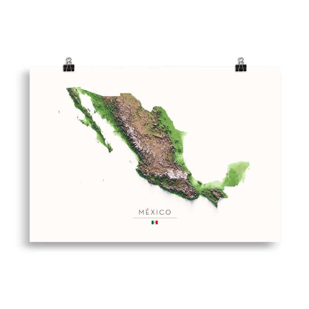 MÉXICO. Mapa de relleu a color.