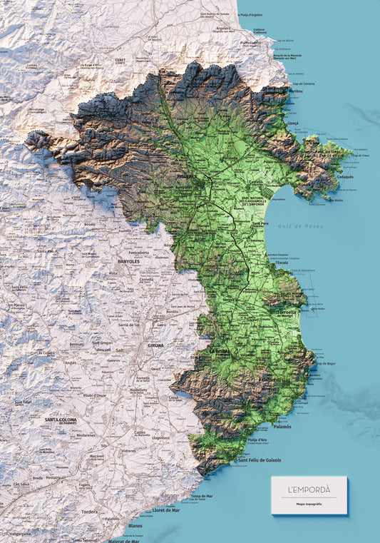 L'EMPORDÀ. Mapa topográfico. Versió blava.