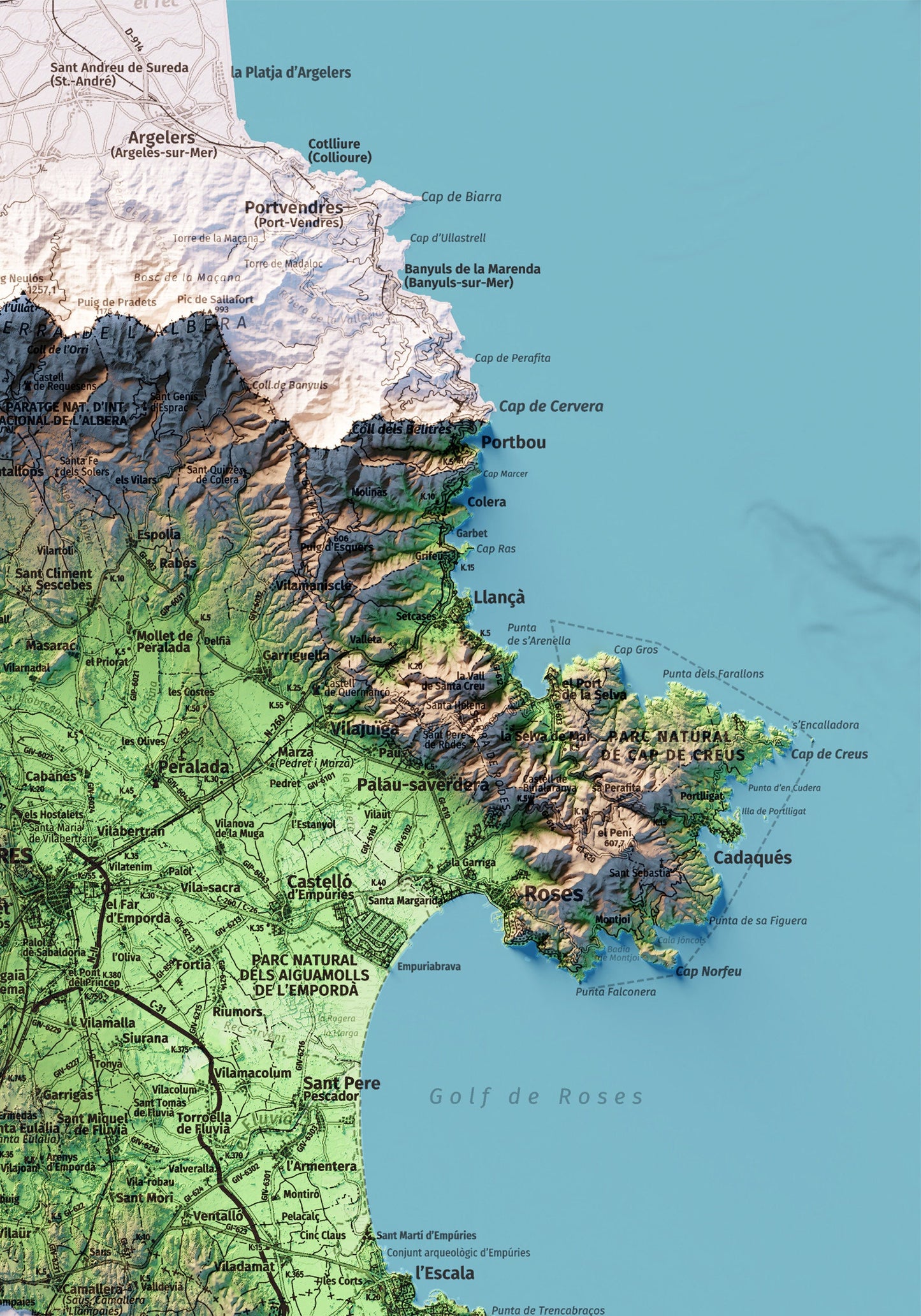 L'EMPORDÀ. Mapa topográfico. Versió blava.
