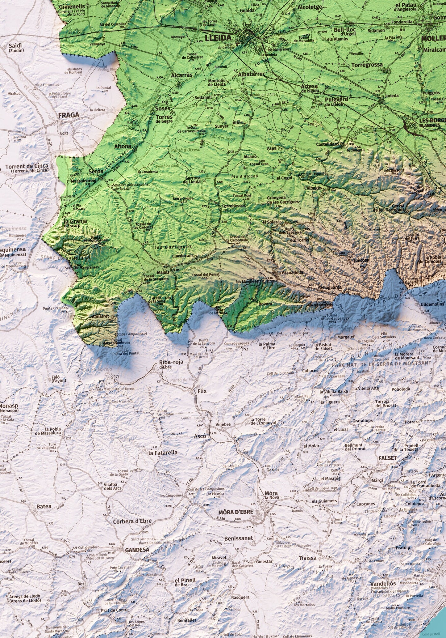 TERRES DE PONENT. Mapa topográfico.