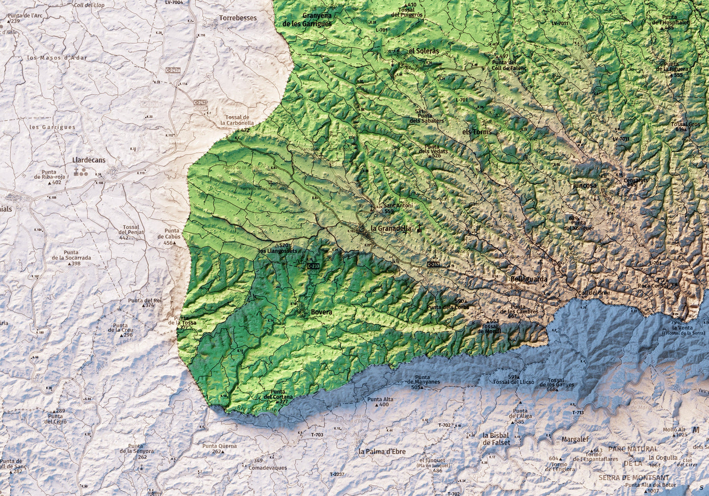 LES GARRIGUES. Mapa topográfico.
