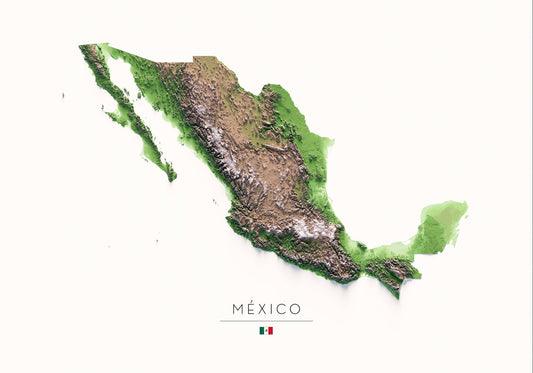 MÉXICO. Mapa de relleu a color.