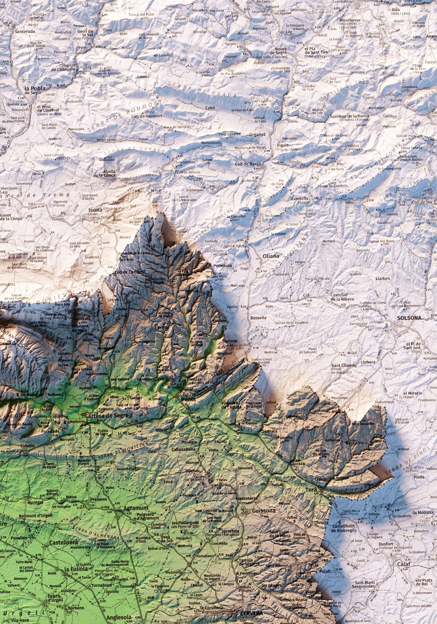TERRES DE PONENT. Mapa topográfico.