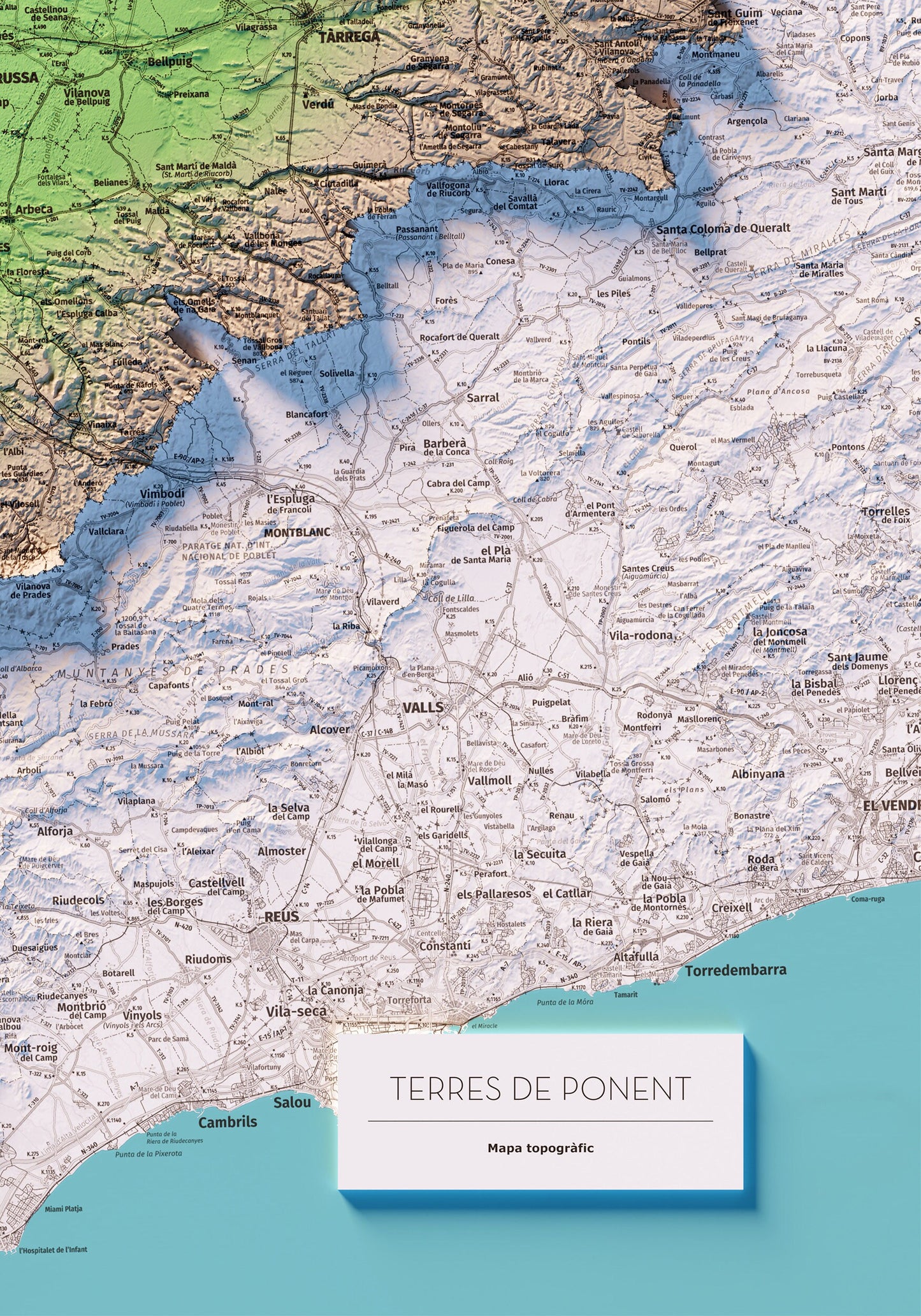 TERRES DE PONENT. Mapa topográfico.