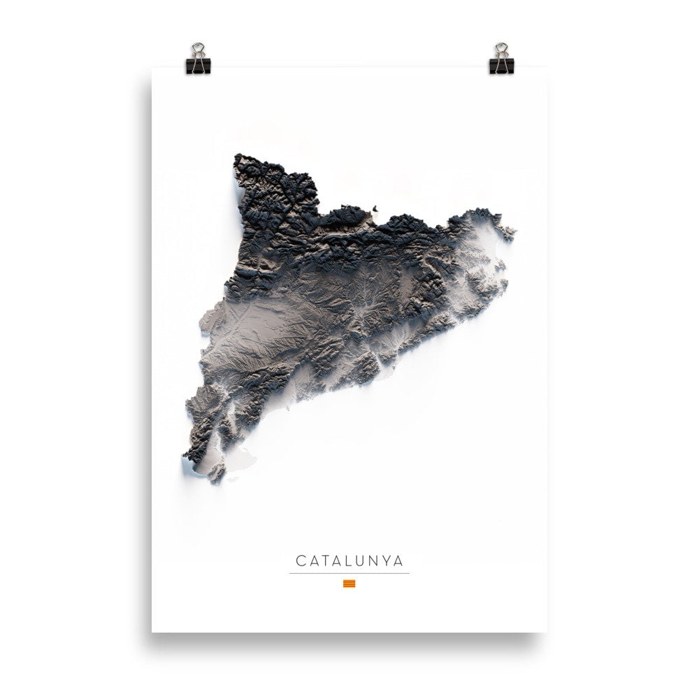 CATALUNYA. Mapa de relleu en blanc i negre.