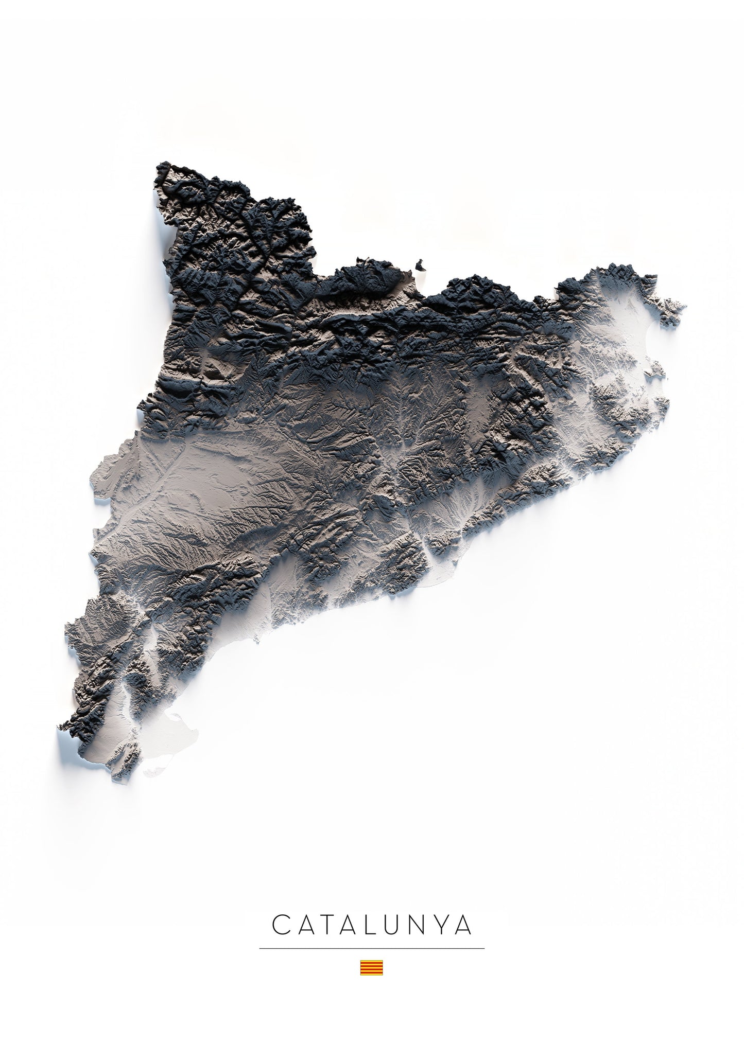 CATALUNYA. Mapa de relleu en blanc i negre.