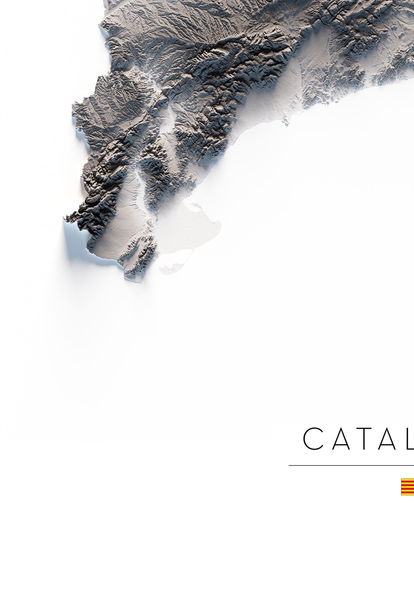 CATALUNYA. Mapa de relleu en blanc i negre.