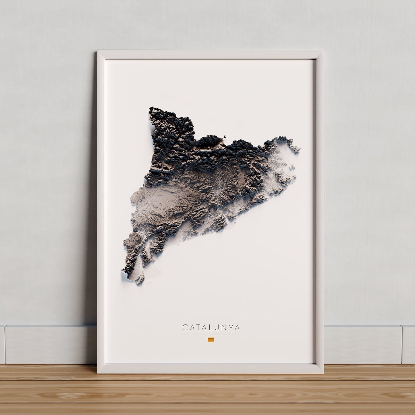 CATALUNYA. Mapa de relleu en blanc i negre.