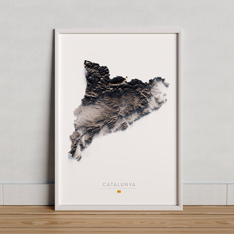 CATALUNYA. Mapa de relleu artístic en blanc i negre