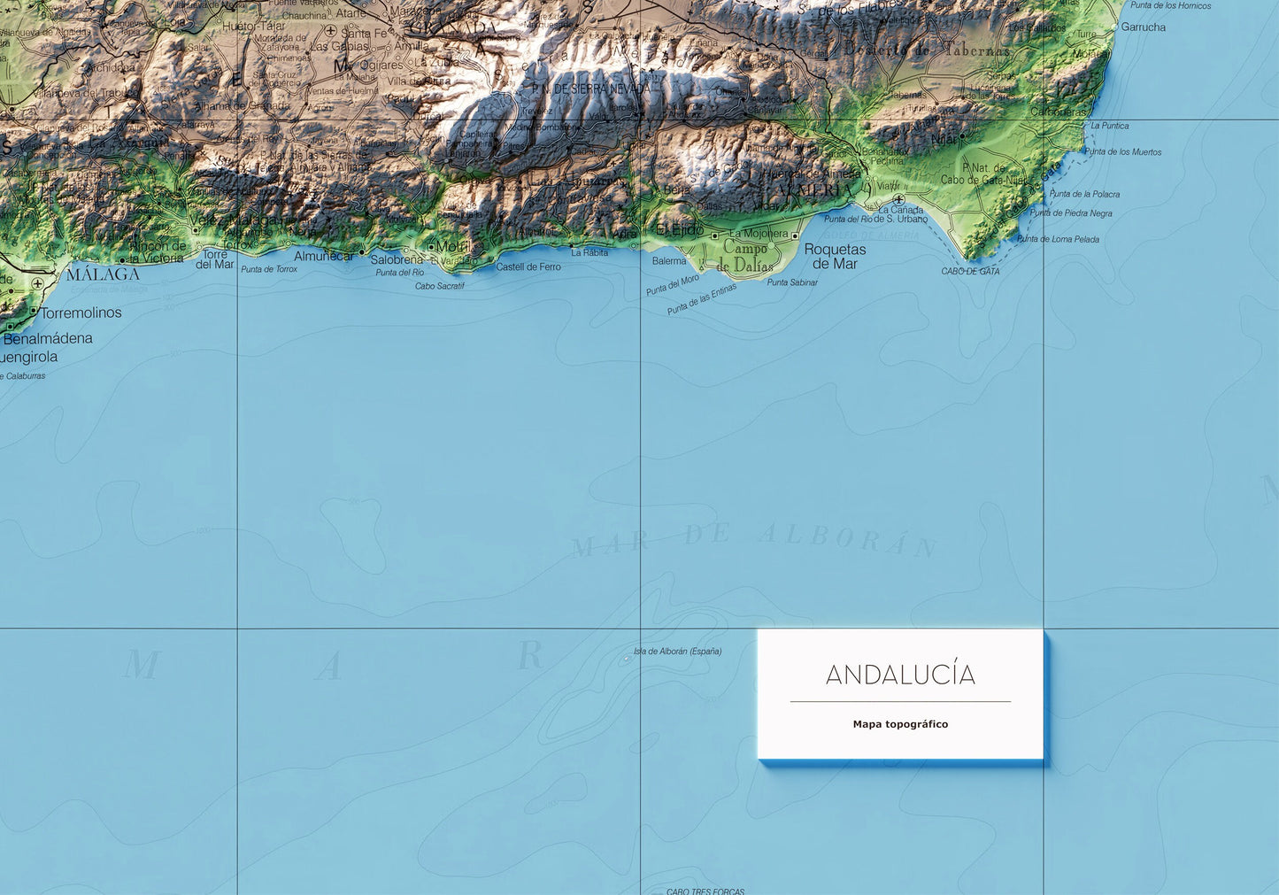ANDALUCÍA. Mapa topográfico.