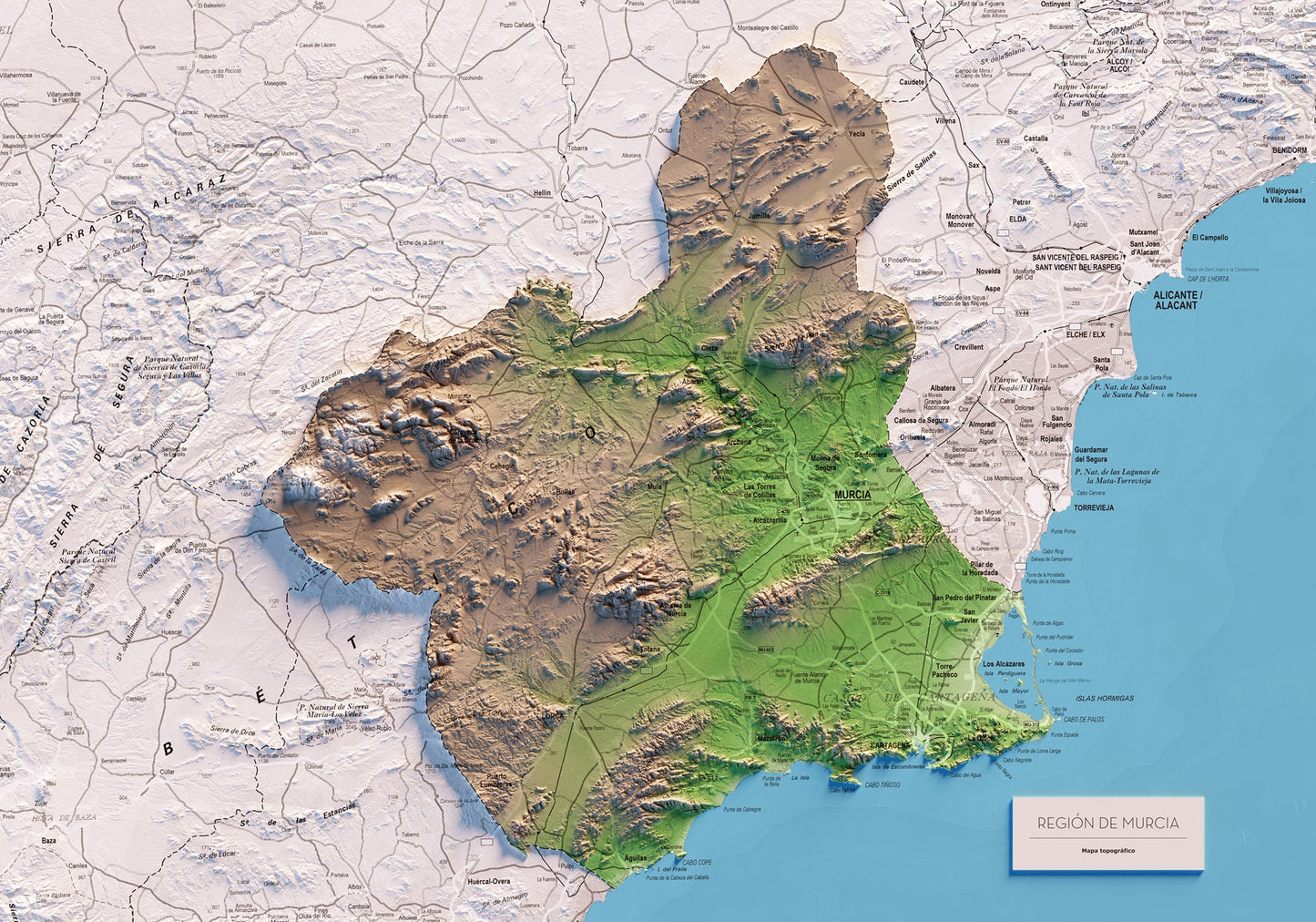REGIÓN DE MURCIA. Mapa topográfico.