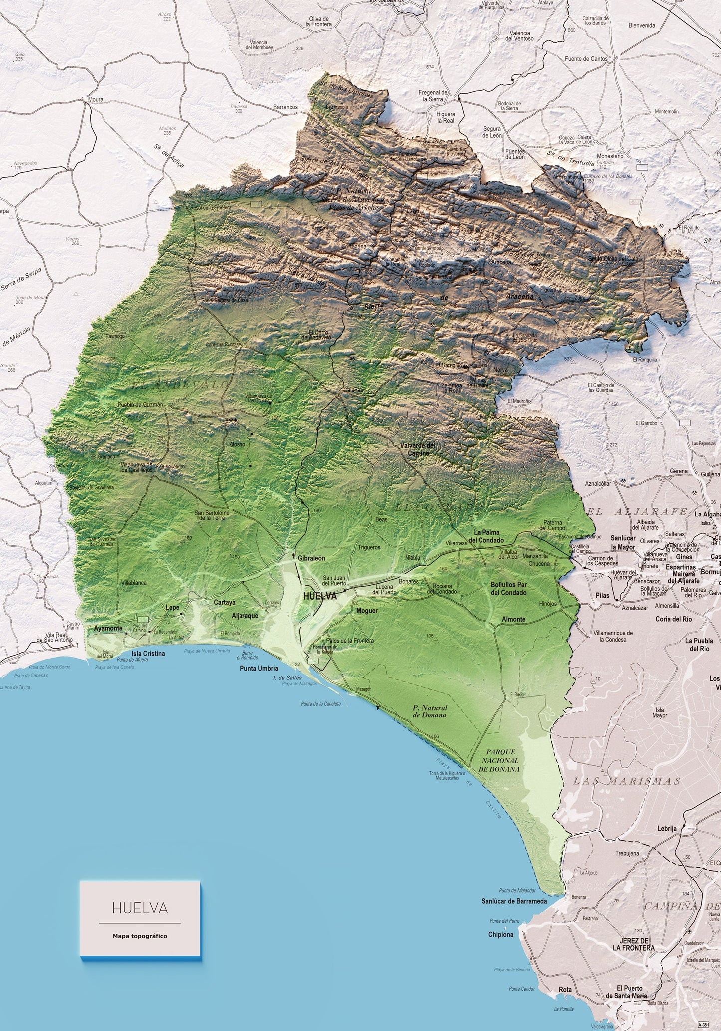 HUELVA. Mapa topográfico.
