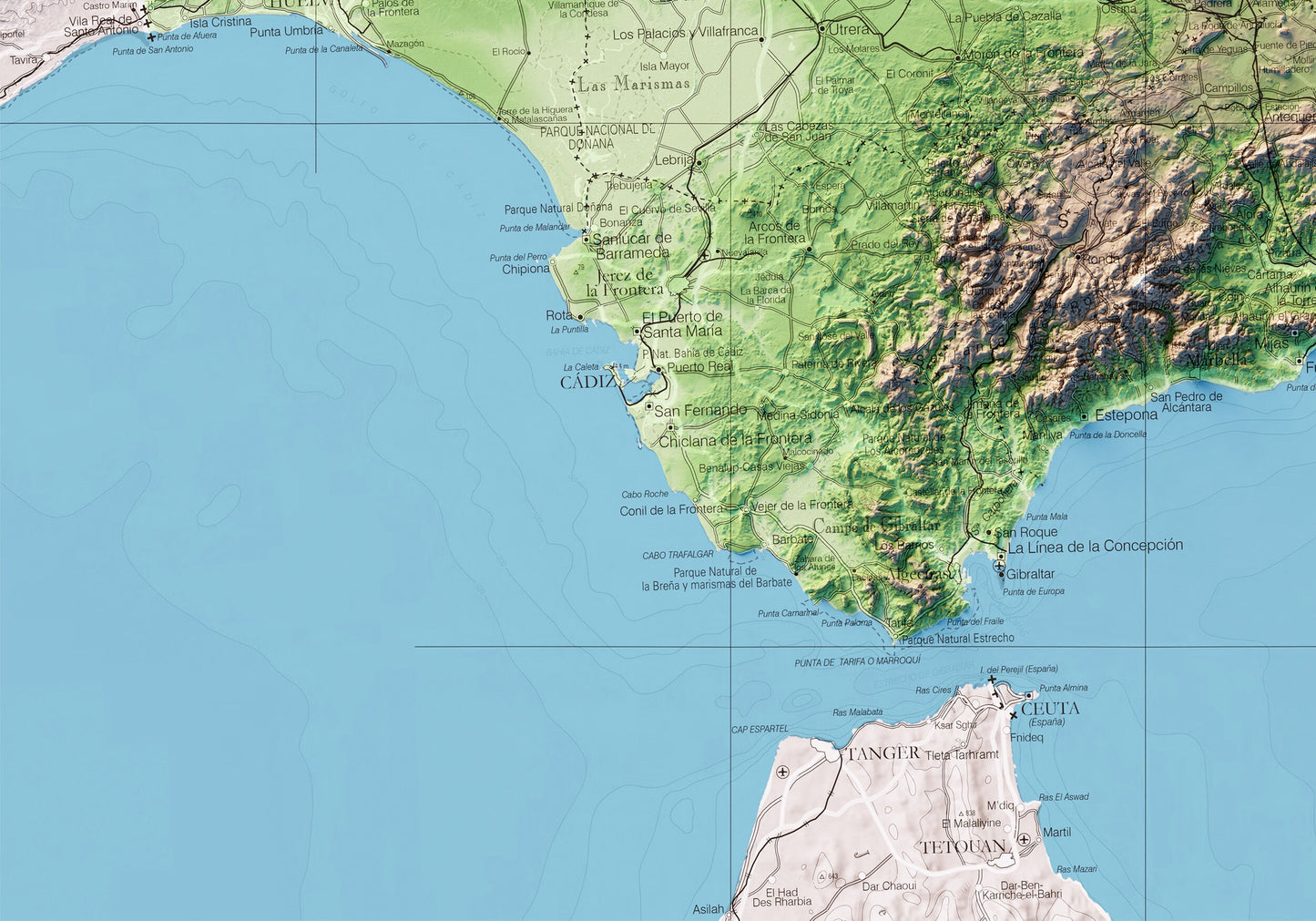 ANDALUCÍA. Mapa topográfico.